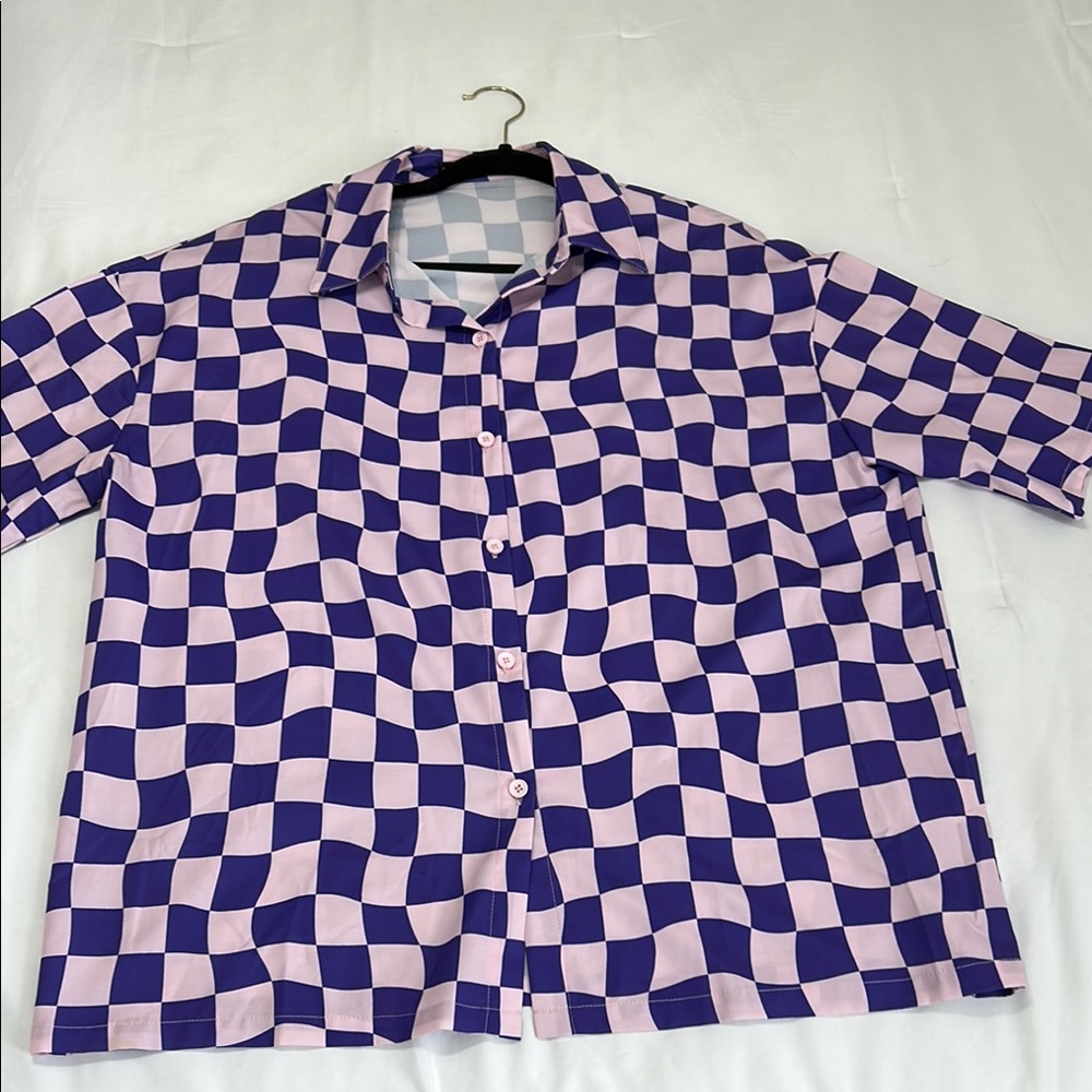 Purple and White Checkered Shirt